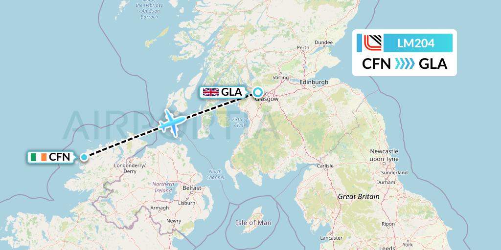 LM204 Loganair Flight Map: Donegal to Glasgow