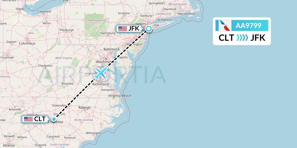AA9799 American Airlines Flight Map: Charlotte to New York