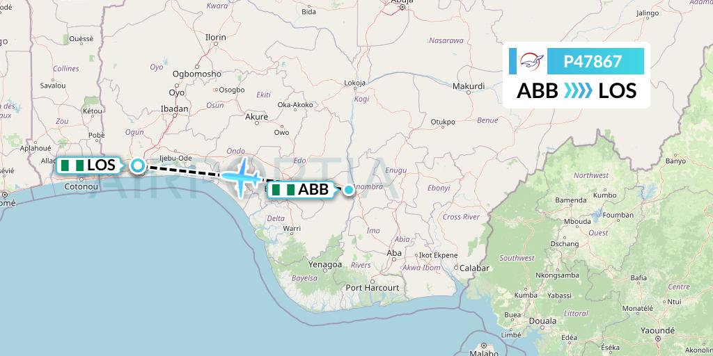 P47867 Air Peace Flight Map: Asaba to Lagos