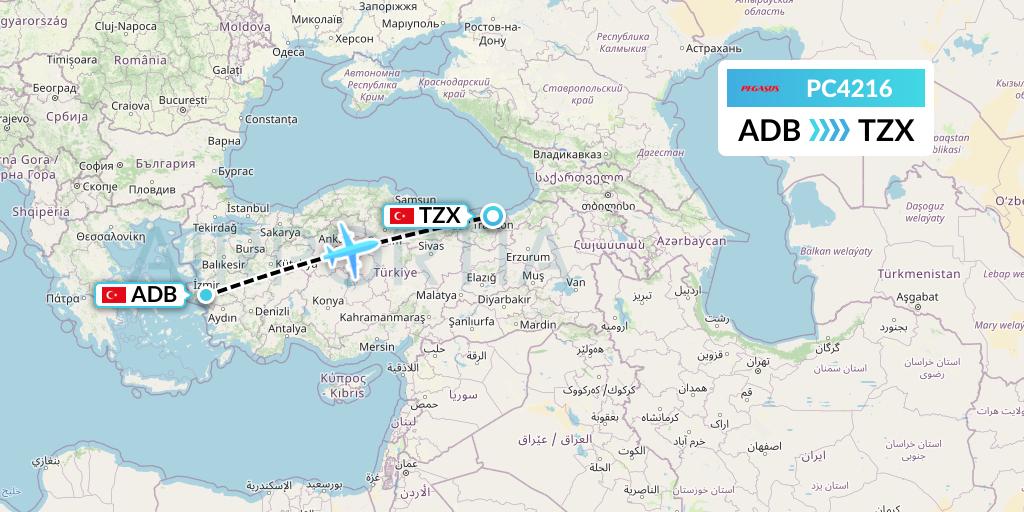 PC4216 Pegasus Airlines Flight Map: Izmir to Trabzon