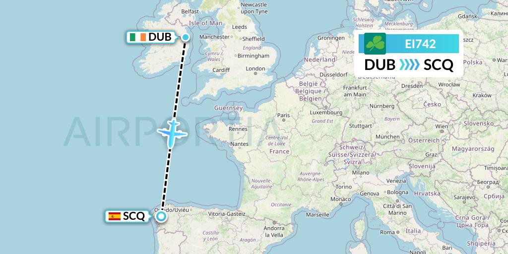 EI742 Aer Lingus Flight Map: Dublin to Santiago