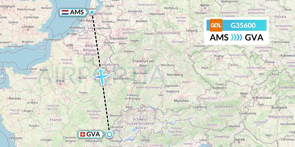 G35600 GOL Transportes Aeros Flight Map: Amsterdam to Geneva