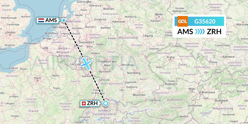 G35620 GOL Transportes Aeros Flight Map: Amsterdam to Zurich