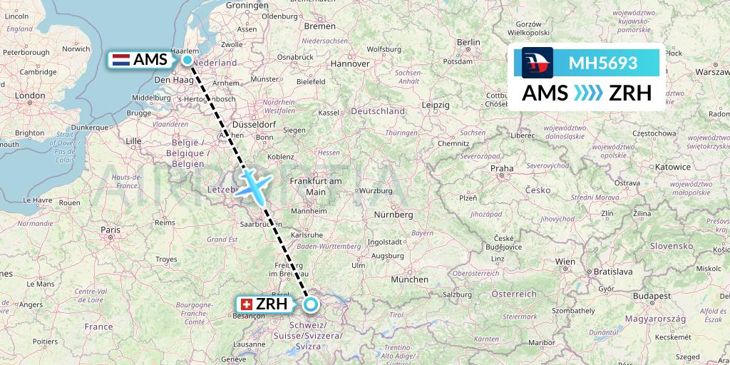 MH5693 Malaysia Airlines Flight Map: Amsterdam to Zurich