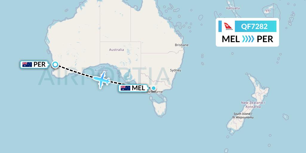 QF7282 Qantas Flight Map: Melbourne to Perth