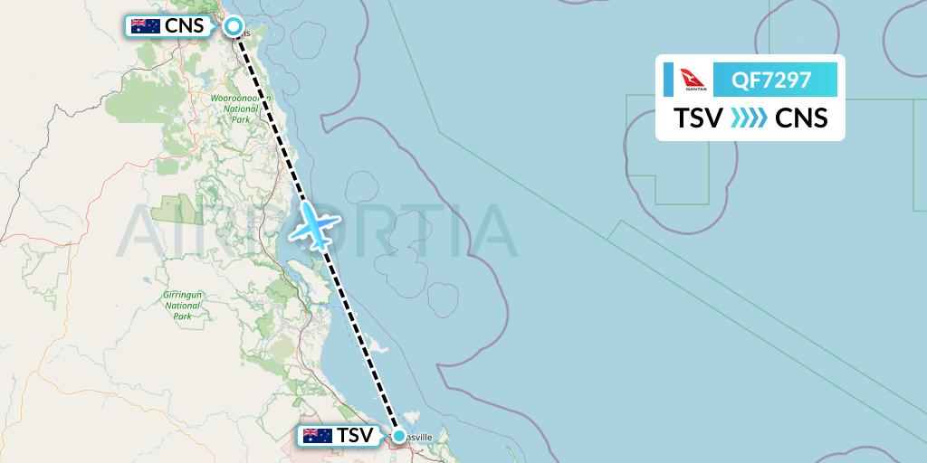 QF7297 Qantas Flight Map: Townsville to Cairns