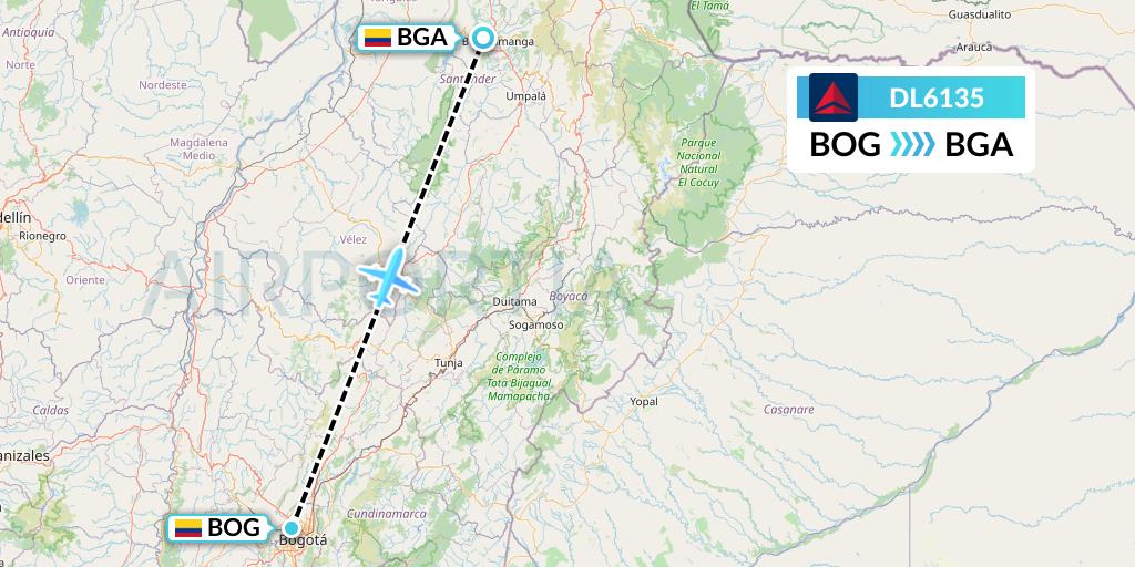 DL6135 Delta Air Lines Flight Map: Bogota to Bucaramanga