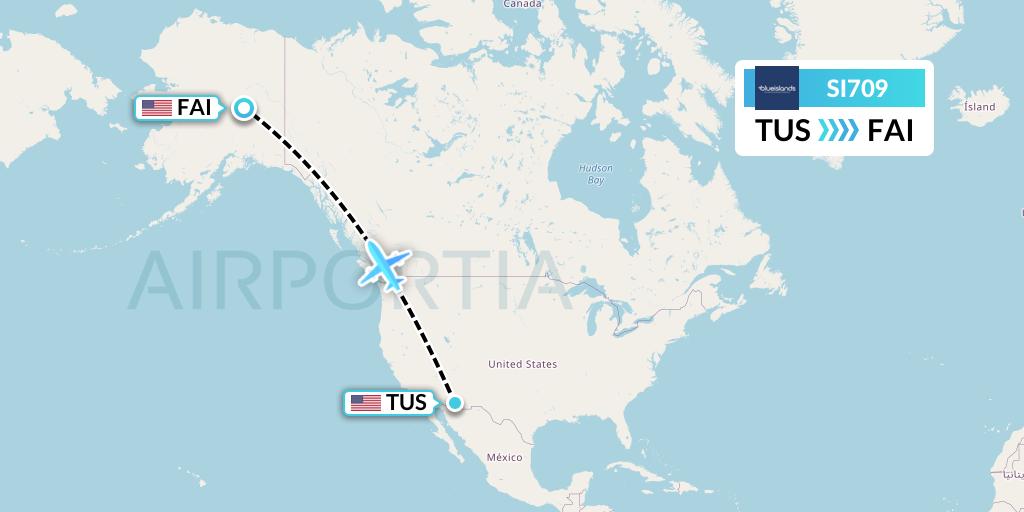 SI709 Blue Islands Flight Map: Tucson to Fairbanks
