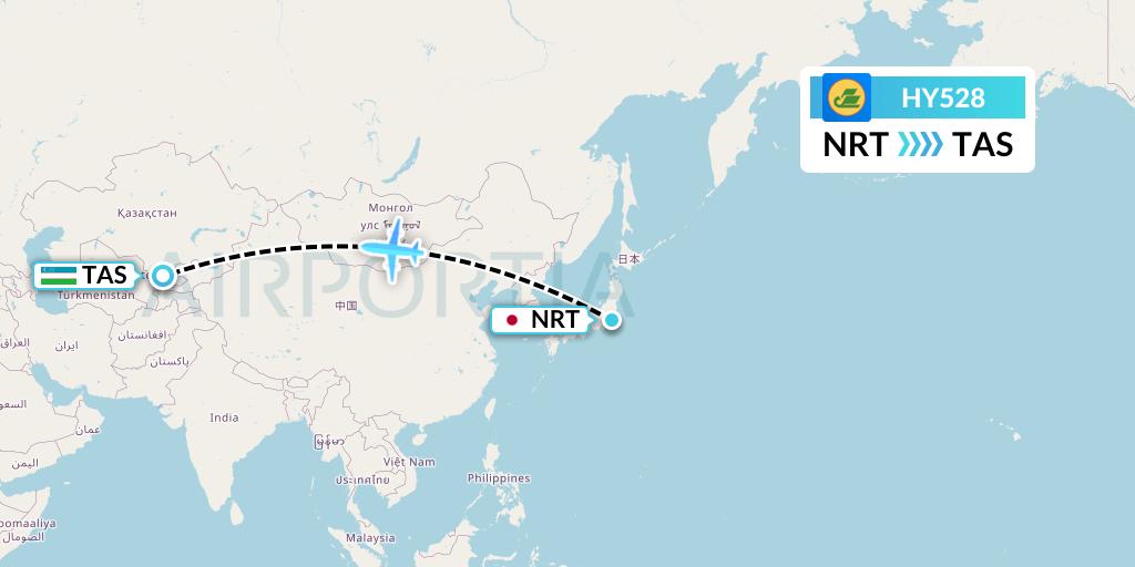 HY528 Uzbekistan Airways Flight Map: Tokyo to Tashkent
