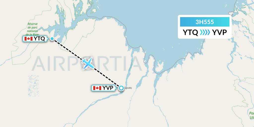 3H555 Air Inuit Flight Map: Tasiujaq to Kuujjuaq