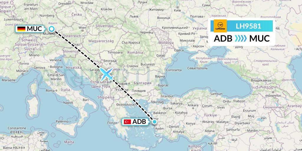 LH9581 Lufthansa Flight Map: Izmir to Munich