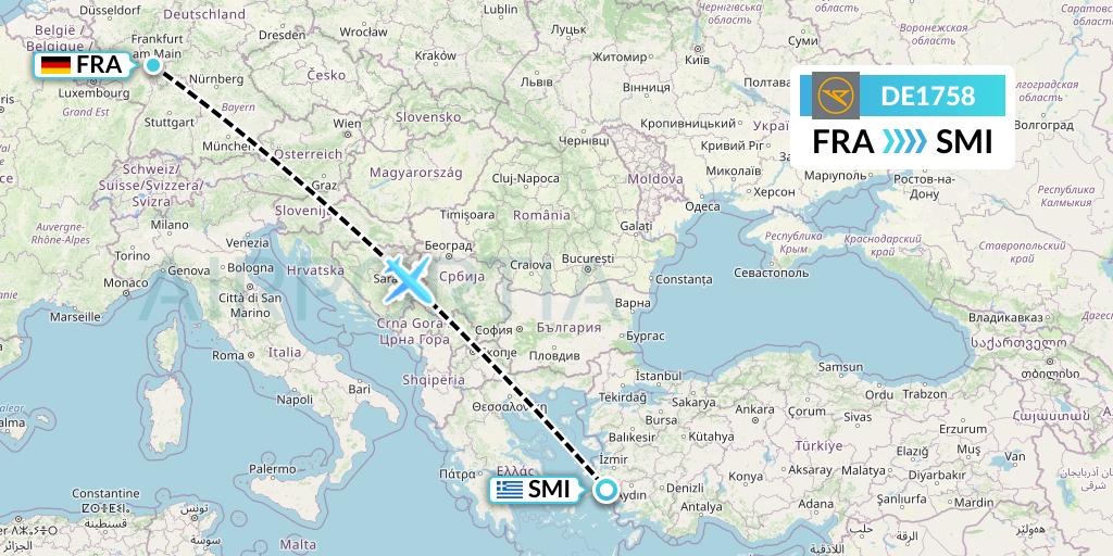 DE1758 Condor Flight Map: Frankfurt to Samos
