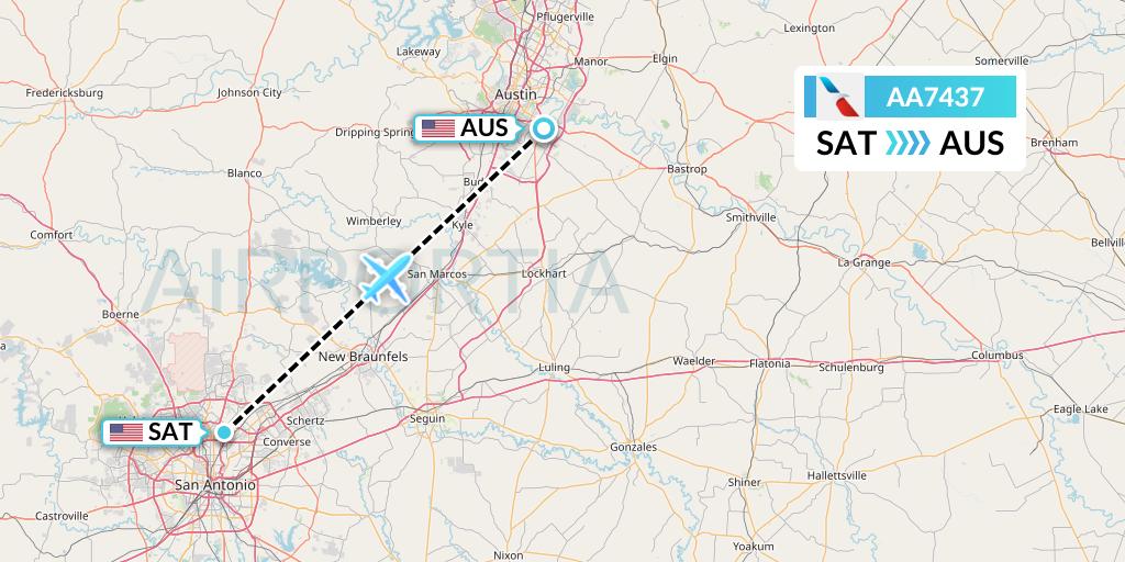 AA7437 American Airlines Flight Map: San Antonio to Austin