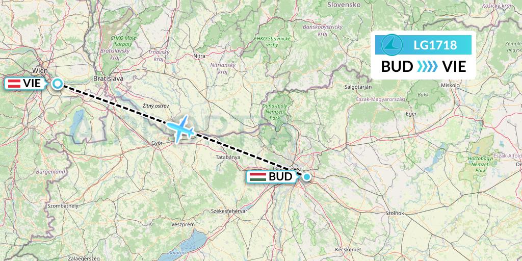 LG1718 Luxair Flight Map: Budapest to Vienna