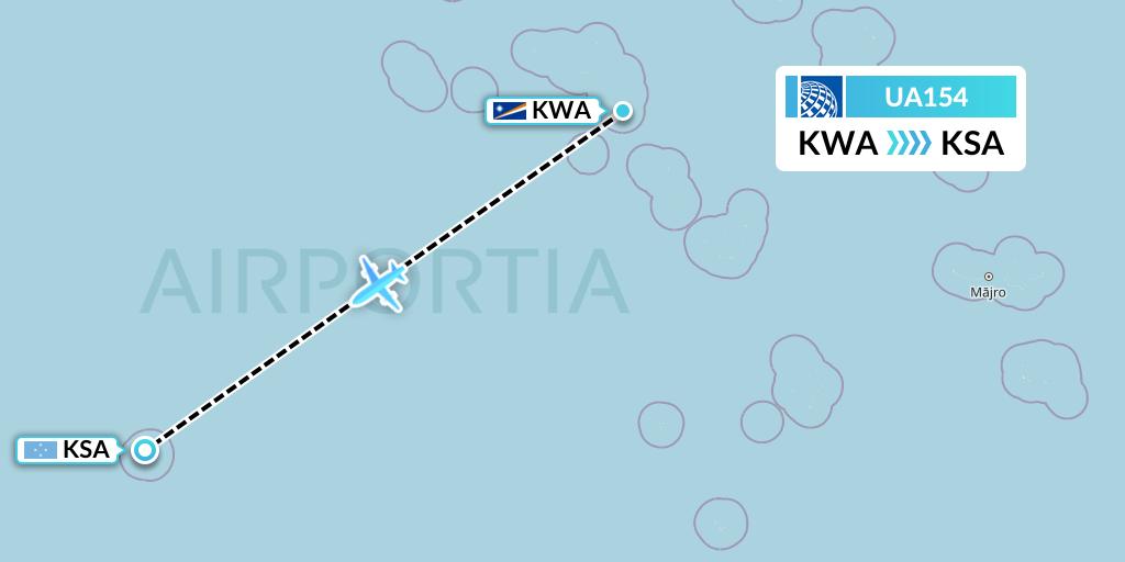UA154 United Airlines Flight Map: Kwajalein to Kosrae