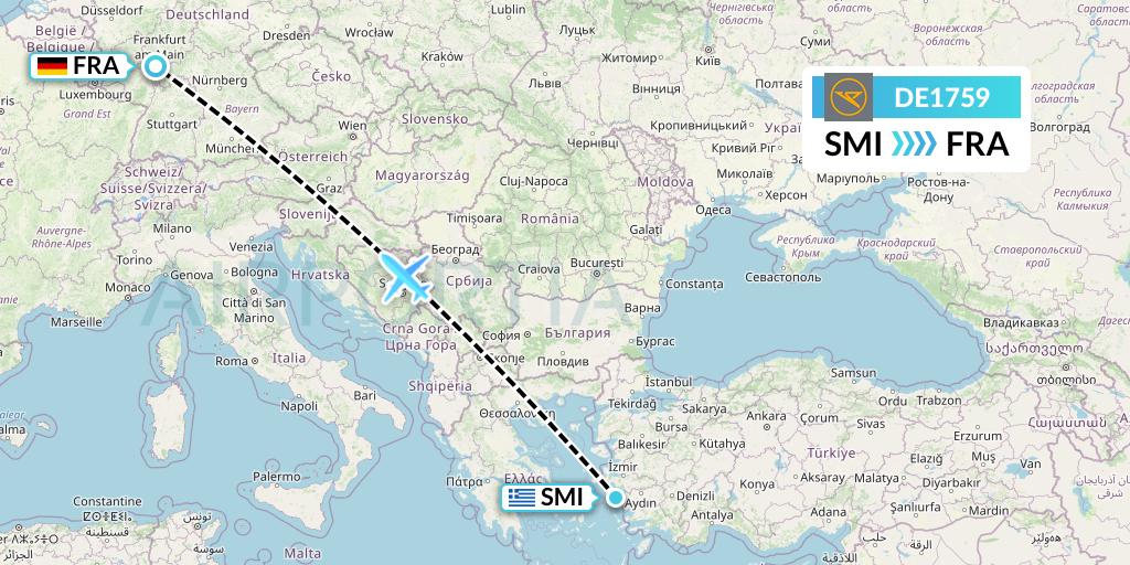 DE1759 Condor Flight Map: Samos to Frankfurt