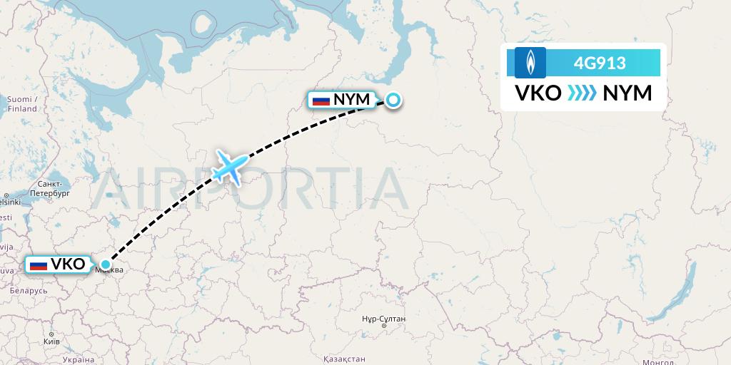 4G913 Gazpromavia Flight Map: Moscow to Nadym