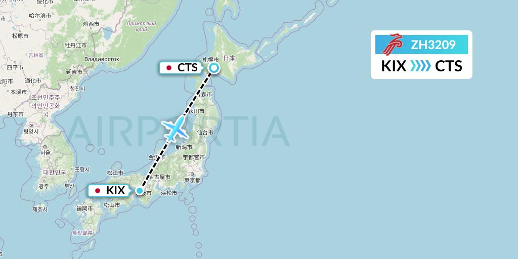 ZH3209 Shenzhen Airlines Flight Map: Osaka to Sapporo