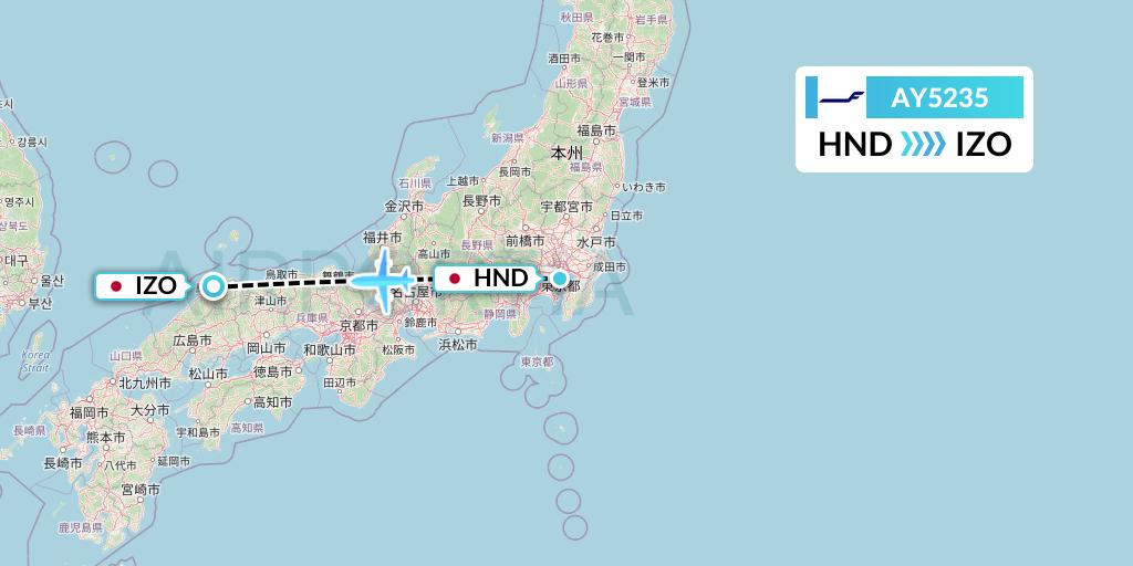 AY5235 Finnair Flight Map: Tokyo to Izumo