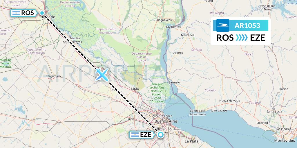 AR1053 Aerolineas Argentinas Flight Map: Rosario to Buenos Aires