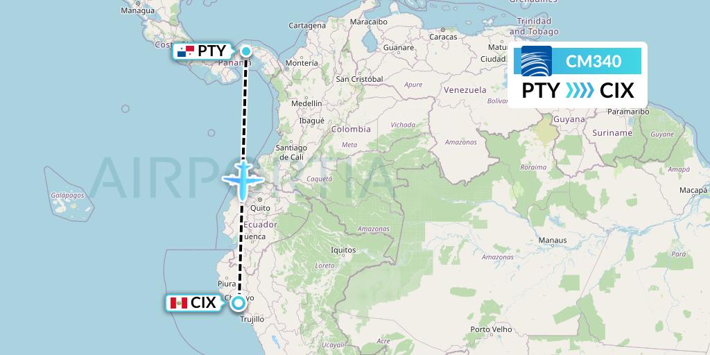 CM340 Copa Airlines Flight Map: Panama City to Chiclayo