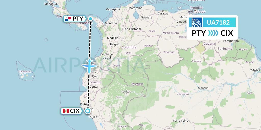 UA7182 United Airlines Flight Map: Panama City to Chiclayo