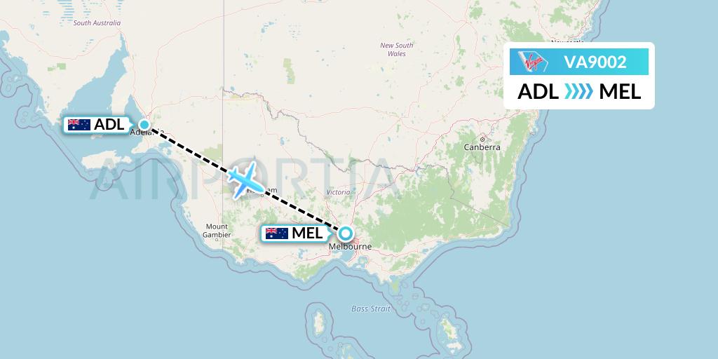 VA9002 Virgin Australia Flight Map: Adelaide to Melbourne