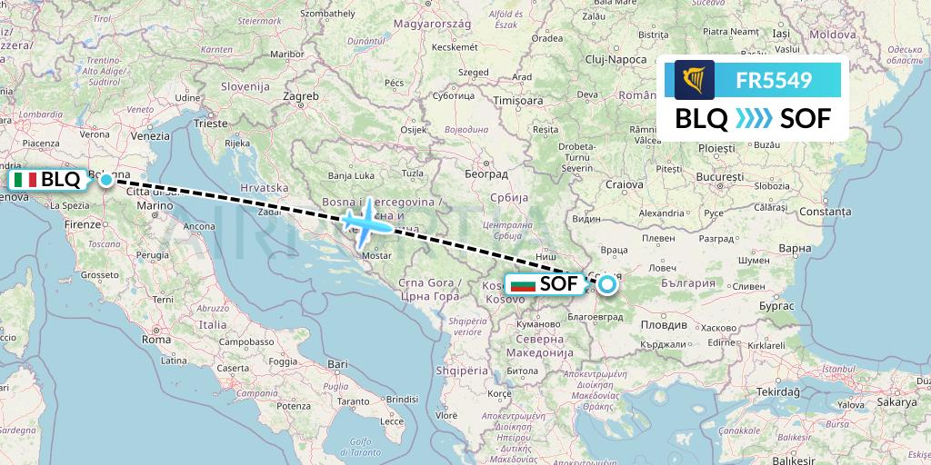 FR5549 Ryanair Flight Map: Bologna to Sofia
