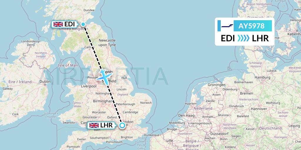 AY5978 Finnair Flight Map: Edinburgh to London