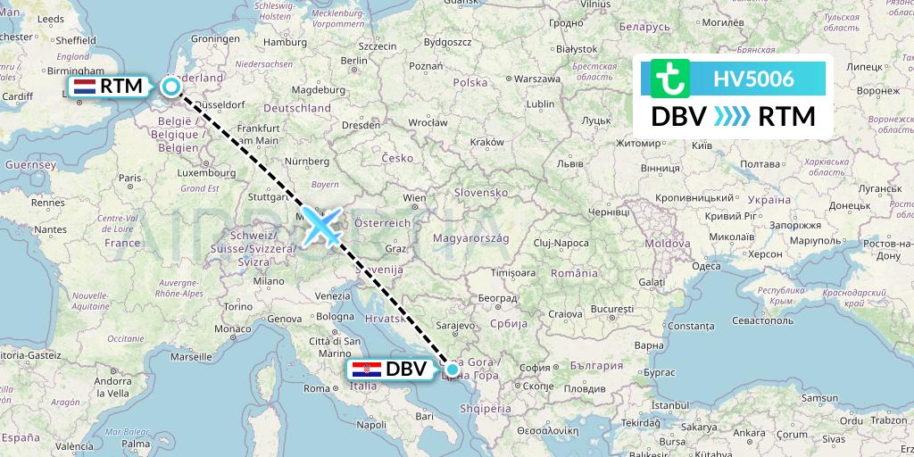 HV5006 Transavia Flight Map: Dubrovnik to Rotterdam