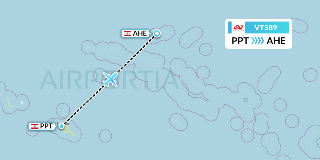 VT589 Air Tahiti Flight Map: Papeete to Ahe