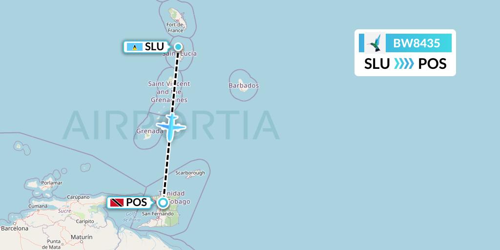 BW8435 Caribbean Airlines Flight Map: Castries to Port of Spain
