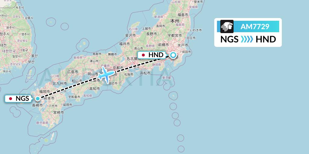 AM7729 Aeromexico Flight Map: Nagasaki to Tokyo