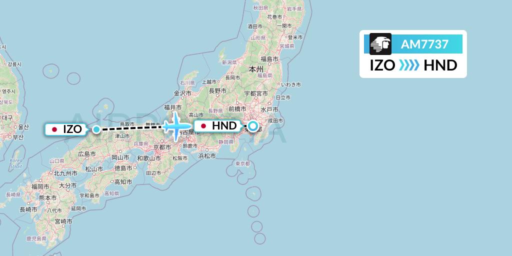AM7737 Aeromexico Flight Map: Izumo to Tokyo