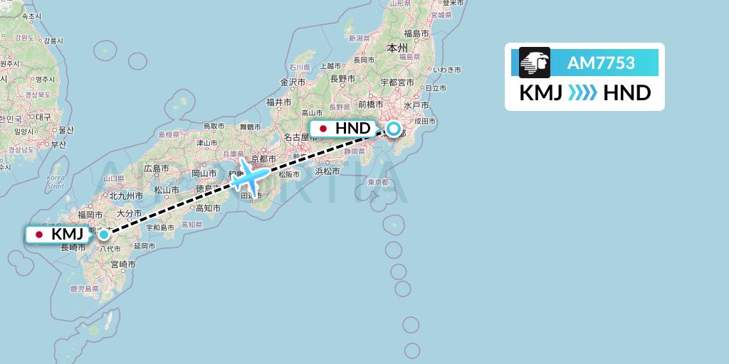 AM7753 Aeromexico Flight Map: Kumamoto to Tokyo