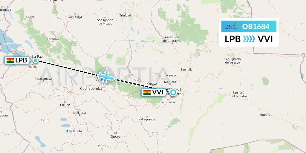 OB1684 Boliviana de Aviacion Flight Map: La Paz to Santa Cruz
