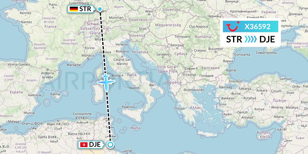 X36592 TUI fly Germany Flight Map: Stuttgart to Djerba