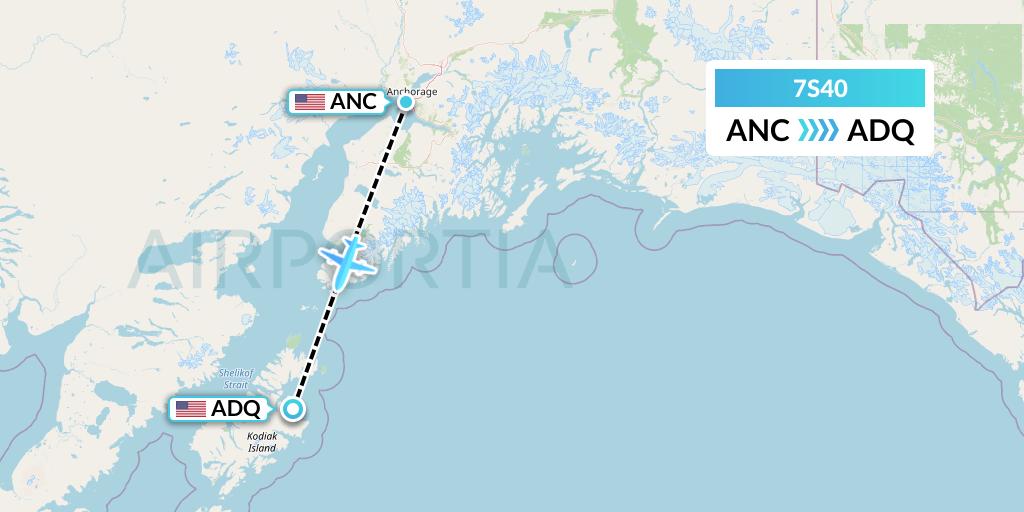 7S40 Ryan Air (USA) Flight Map: Anchorage to Kodiak