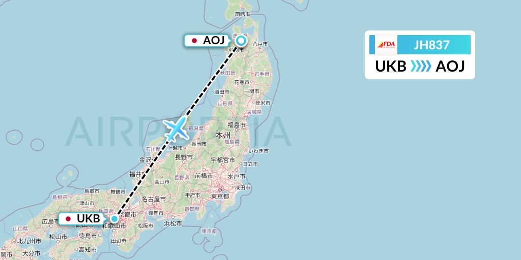 JH837 Fuji Dream Airlines Flight Map: Kobe to Aomori