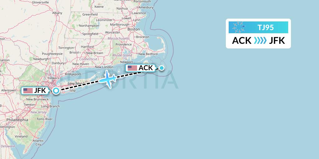 TJ95 Tradewind Aviation Flight Map: Nantucket to New York