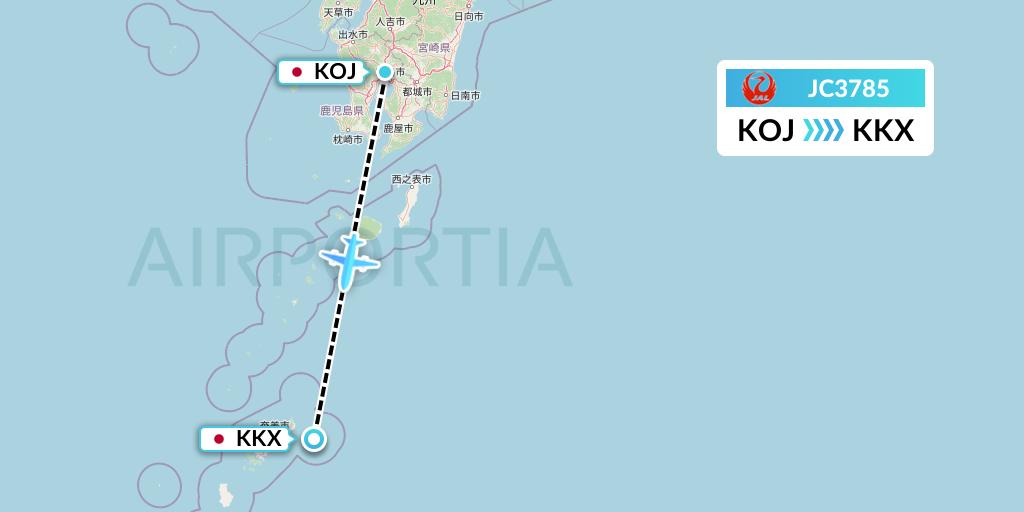 JC3785 Japan Air Commuter Flight Map: Kagoshima to Japan