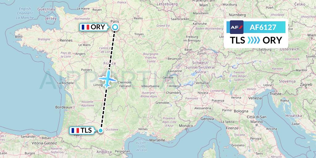 AF6127 Air France Flight Map: Toulouse to Paris