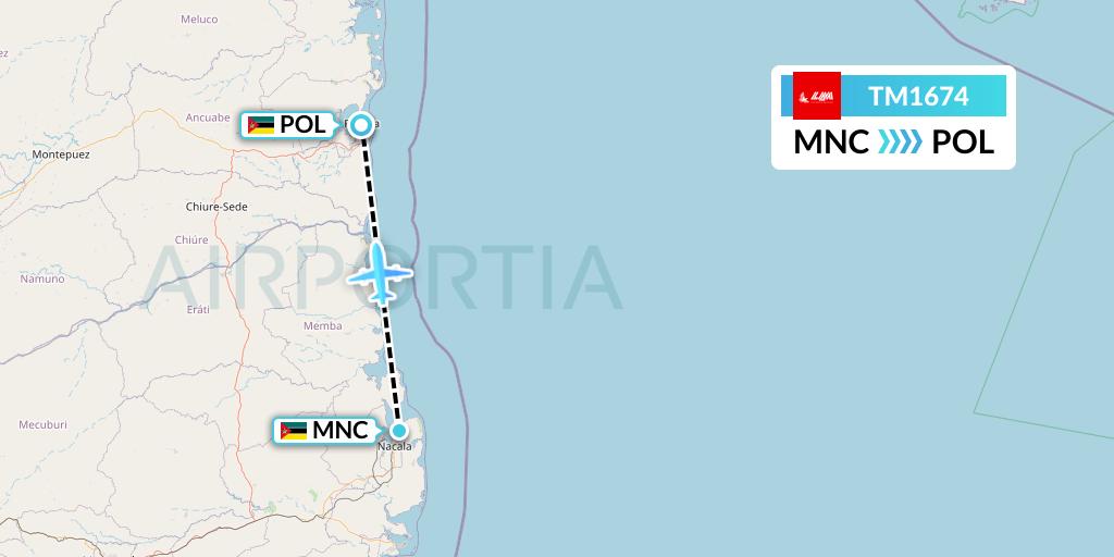 TM1674 LAM Mozambique Airlines Flight Map: Nacala to Pemba