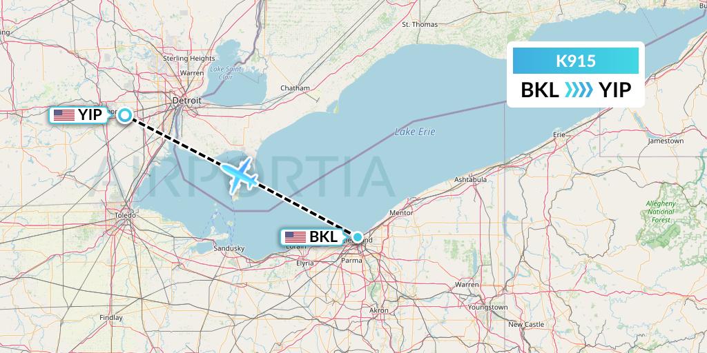 K915 Kalitta Charters Flight Map: Cleveland to Detroit