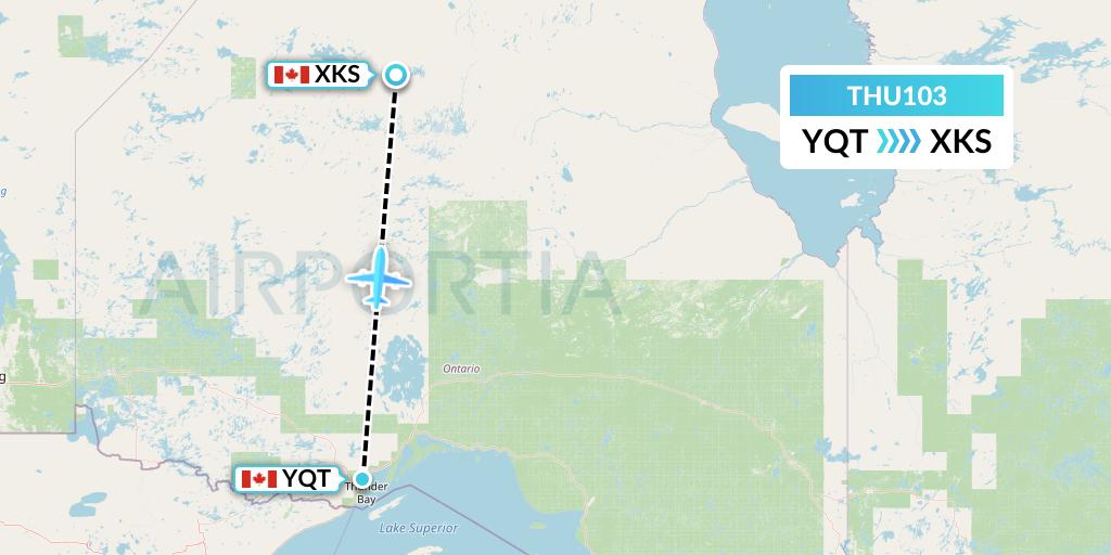 THU103 Thunder Airlines Flight Map: Thunder Bay to Kasabonika