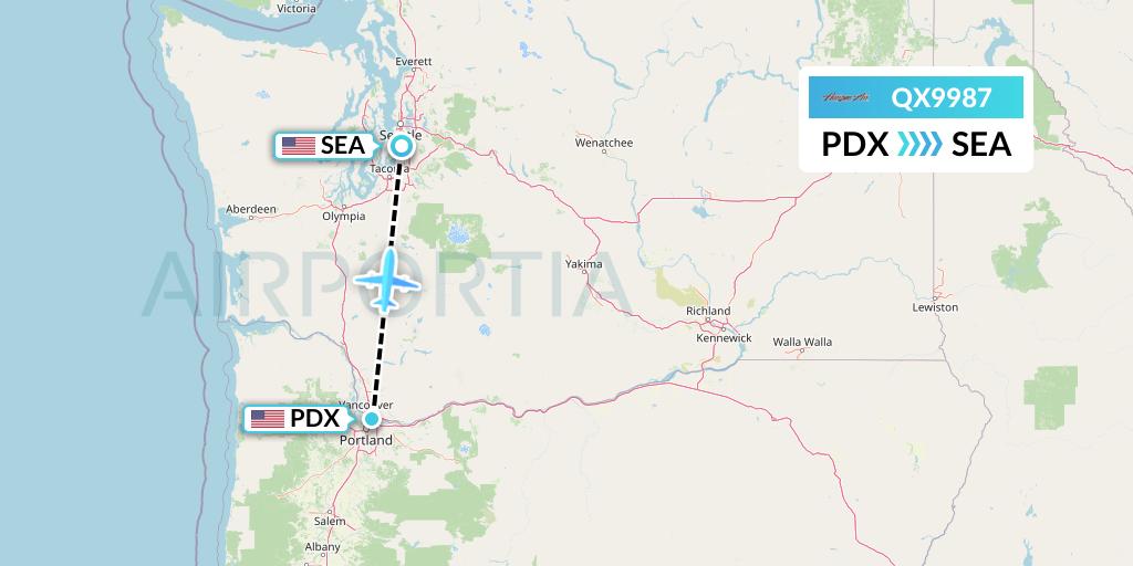 QX9987 Horizon Air Flight Map: Portland to Seattle