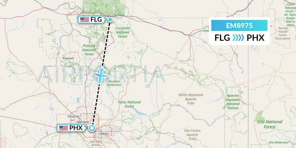 EM8975 Empire Airlines Flight Map: Flagstaff to Phoenix
