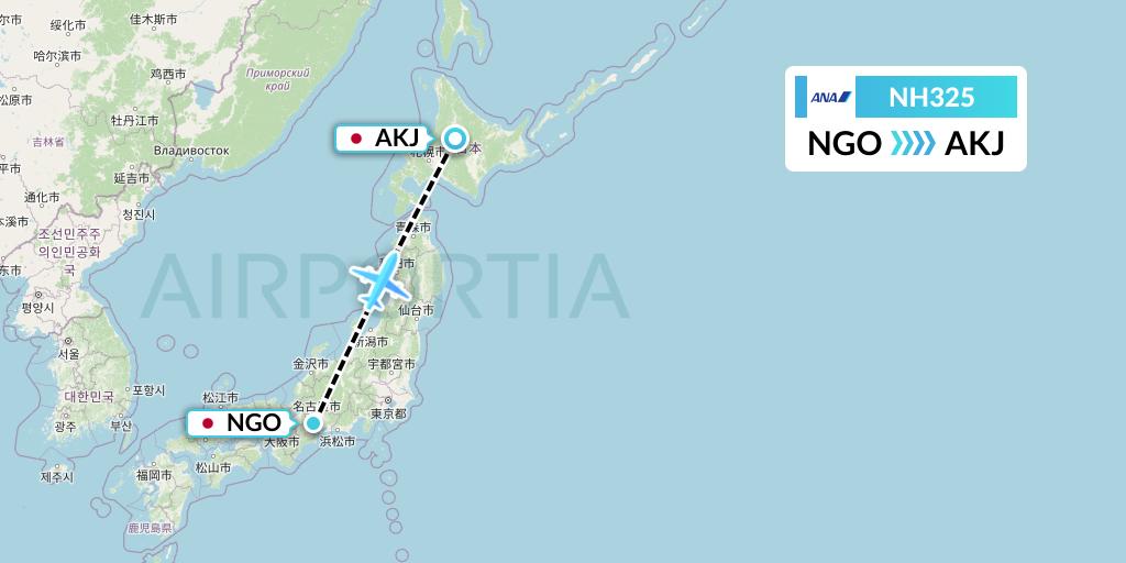 NH325 All Nippon Airways Flight Map: Nagoya to Asahikawa