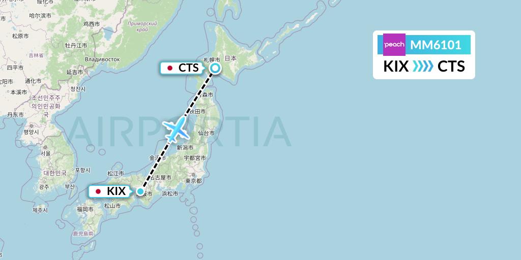 MM6101 Peach Aviation Flight Map: Osaka to Sapporo