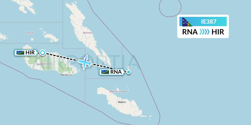IE387 Solomon Airlines Flight Map: Arona to Honiara